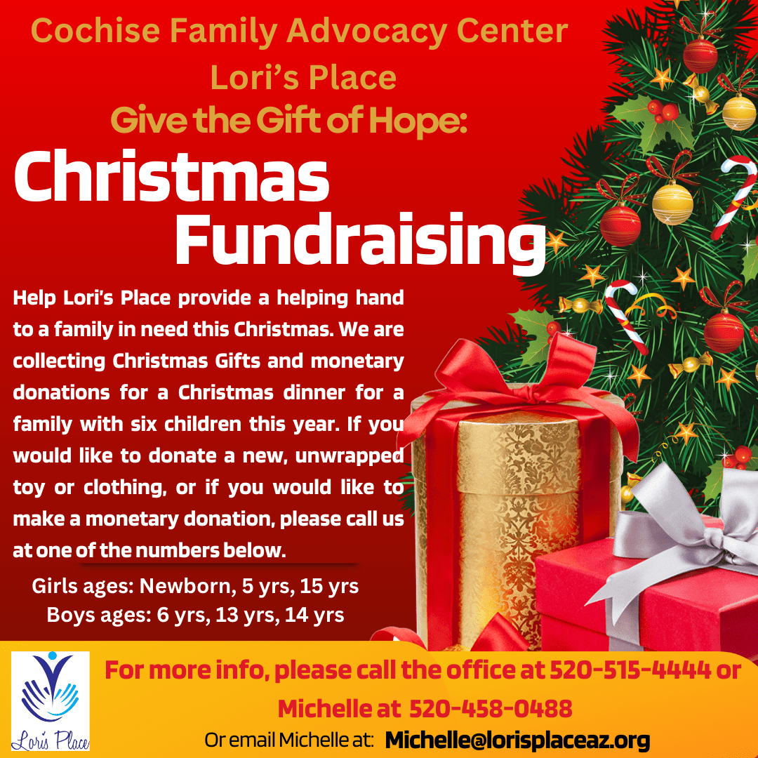 A poster advertising christmas fundraisers for the cochise family advocacy center.