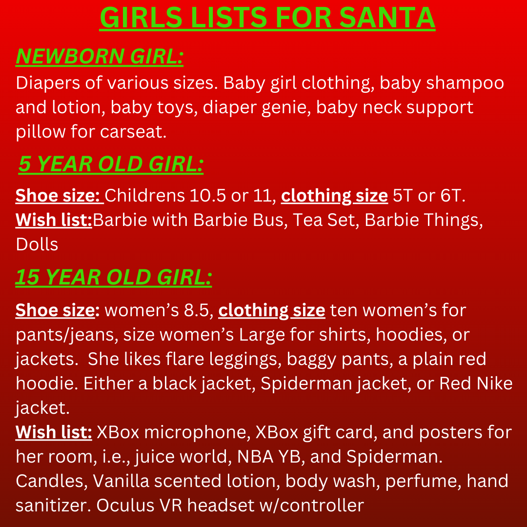 A list of girls for santa clause